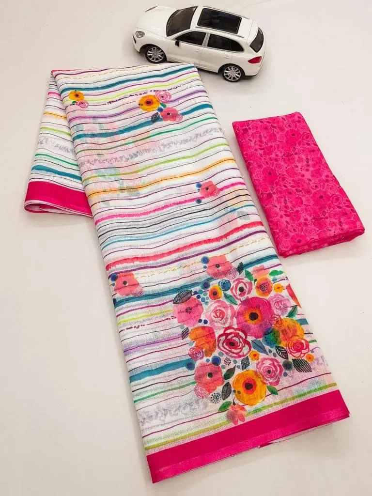 MG 361 Plain Linen Digital Printed Sarees Wholesale Market In Surat